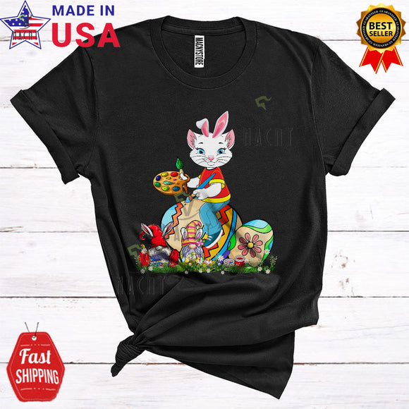 MacnyStore - Bunny Cat Painting Colorful Easter Eggs Cute Funny Easter Day Bunny Gnomes Wild Animal Lover T-Shirt