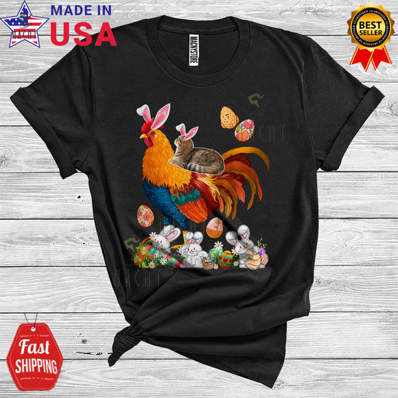 MacnyStore - Bunny Cat Riding Chicken Funny Cute Easter Day Egg Hunt Matching Chicken Farmer Cat Owner Lover T-Shirt