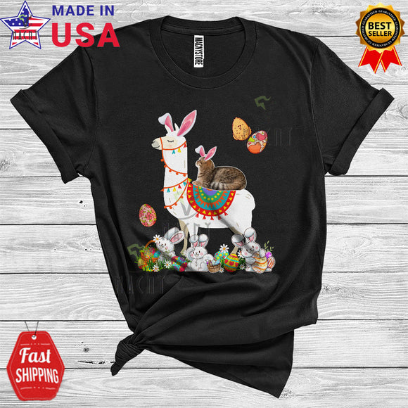 MacnyStore - Bunny Cat Riding Llama Funny Cute Easter Day Egg Hunt Matching Animal Cat Owner Lover T-Shirt