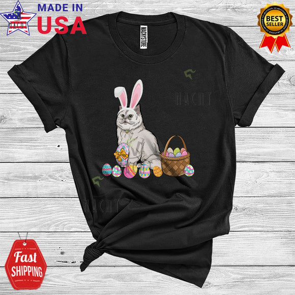 MacnyStore - Bunny Cat With Easter Egg Basket Funny Cool Easter Day Egg Hunt Group Matching Cat Lover T-Shirt