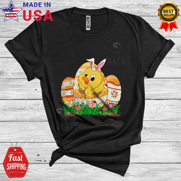 MacnyStore - Bunny Chick Rabbit In Easter Eggs Funny Cute Easter Day Chick Chicken Three Eggs Hunt Lover T-Shirt
