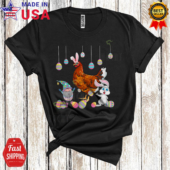 MacnyStore - Bunny Chicken With Easter Egg Basket Cool Cute Easter Day Gnome Bunny Chicken Farmer Egg Hunt T-Shirt