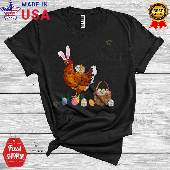 MacnyStore - Bunny Chicken With Easter Egg Basket Funny Cool Easter Day Egg Hunt Group Matching Chicken Farmer T-Shirt
