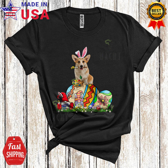 MacnyStore - Bunny Corgi Painting Colorful Easter Eggs Cute Funny Easter Day Gnomes Dog Lover T-Shirt