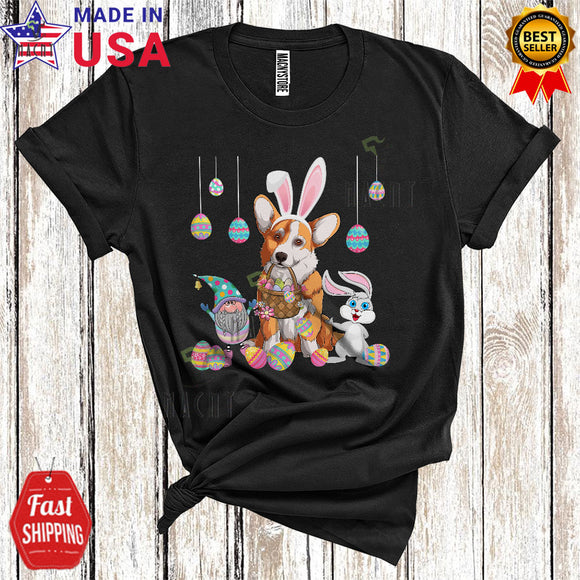 MacnyStore - Bunny Corgi With Easter Egg Basket Cool Cute Easter Day Gnome Bunny Corgi Egg Hunt T-Shirt