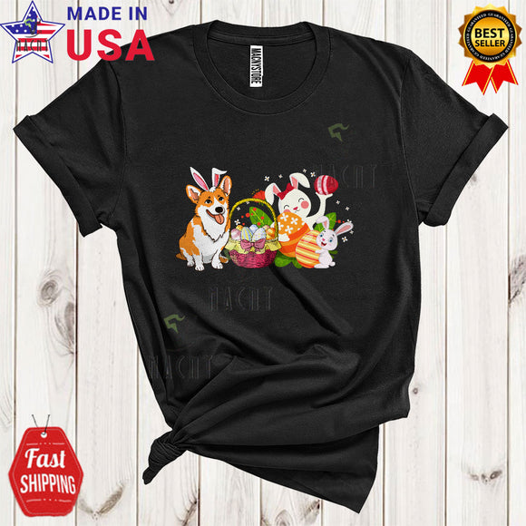MacnyStore - Bunny Corgi With Easter Egg Basket Cute Cool Easter Day Bunny Hunting Easter Eggs Lover T-Shirt