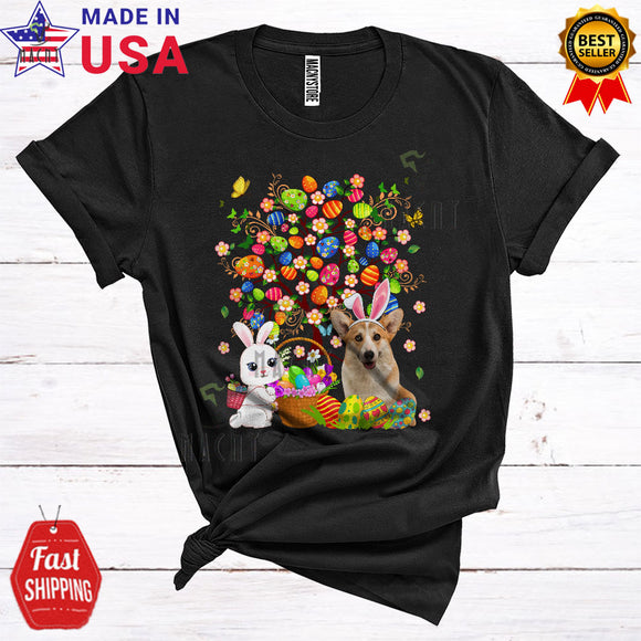 MacnyStore - Bunny Corgi With Easter Egg Tree Cool Cute Easter Day Bunny Egg Hunt Dog Lover T-Shirt