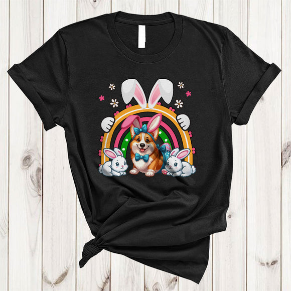 MacnyStore - Bunny Corgi With Rainbow, Adorable Easter Day Flowers Bunny, Egg Hunting Group T-Shirt