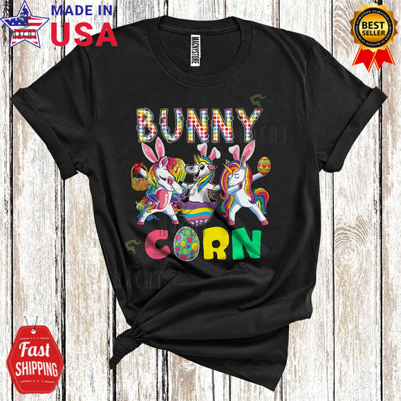 MacnyStore - Bunny Corn Funny Cool Easter Day Dabbing Bunny Unicorn With Easter Egg Basket Hunting Lover T-Shirt