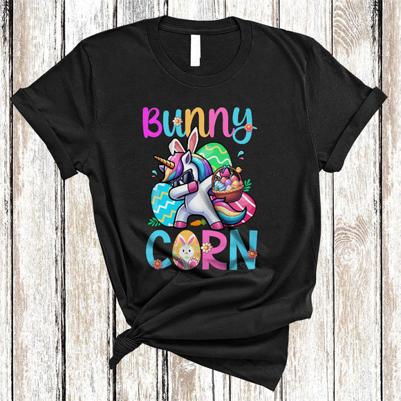 MacnyStore - Bunny Corn, Colorful Easter Day Bunny Dabbing Unicorn Wearing Sunglasses, Egg Hunting Group T-Shirt