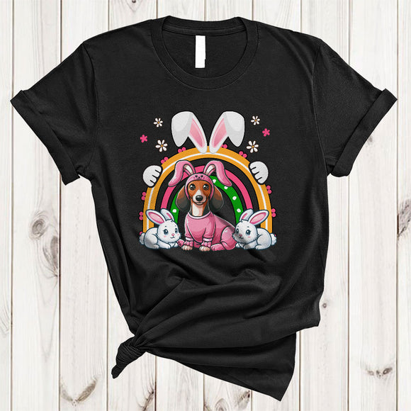 MacnyStore - Bunny Dachshund With Rainbow, Adorable Easter Day Flowers Bunny, Egg Hunting Group T-Shirt