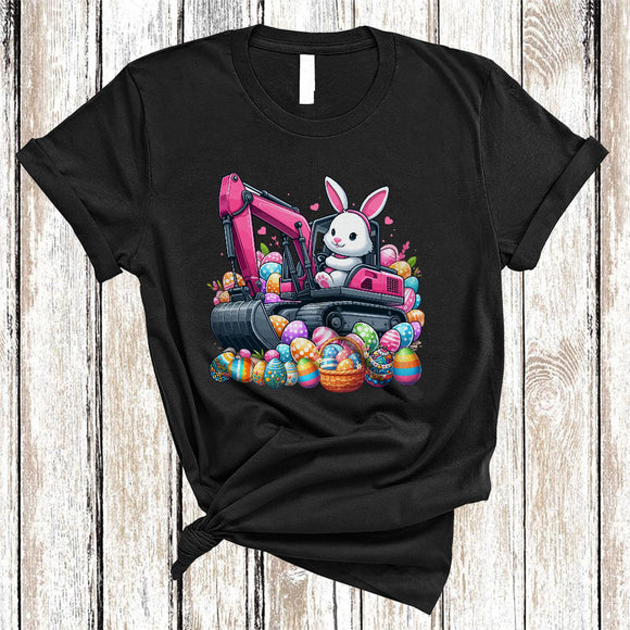 MacnyStore - Bunny Driving Excavator Lover, Adorable Easter Day Bunny Hunting Eggs, Family Group T-Shirt