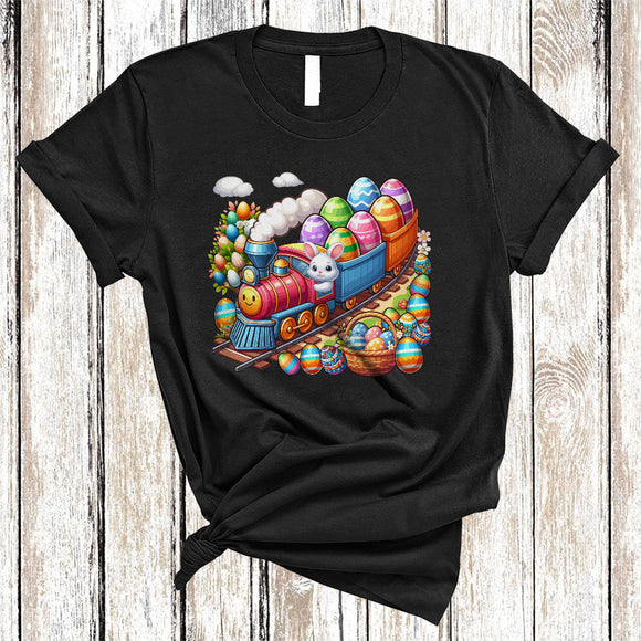 MacnyStore - Bunny Driving Train Lover, Adorable Easter Day Bunny Hunting Eggs, Family Group T-Shirt
