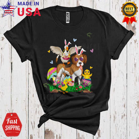 MacnyStore - Bunny Duck Bringing Easter Egg Basket Riding Beagle Cute Funny Easter Egg Hunt Farmer Lover T-Shirt