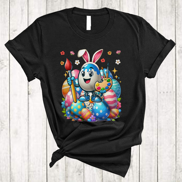 MacnyStore - Bunny Easter Eggs Painting, Colorful Easter Day Flowers Bunny Egg Hunting, Family Group T-Shirt