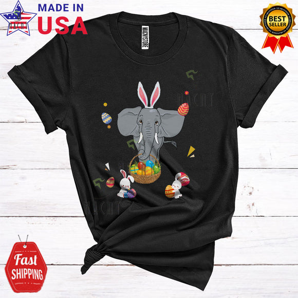 MacnyStore - Bunny Elephant Bringing Easter Eggs Basket Cute Cool Easter Day Egg Hunt Animal Lover T-Shirt
