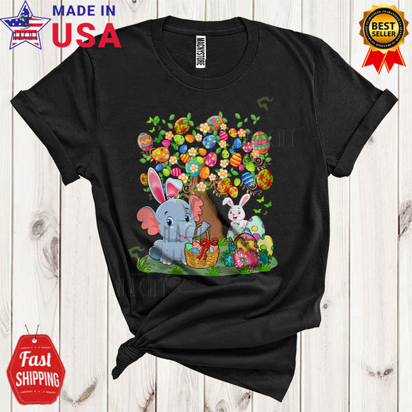 MacnyStore - Bunny Elephant Egg Hunt With Easter Eggs Tree Funny Cool Easter Day Eggs Zoo Wild Animal Lover T-Shirt