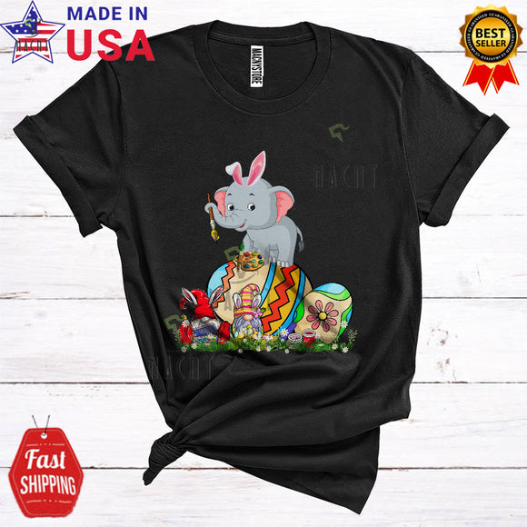 MacnyStore - Bunny Elephant Painting Colorful Easter Eggs Cute Funny Easter Day Bunny Gnomes Wild Animal Lover T-Shirt
