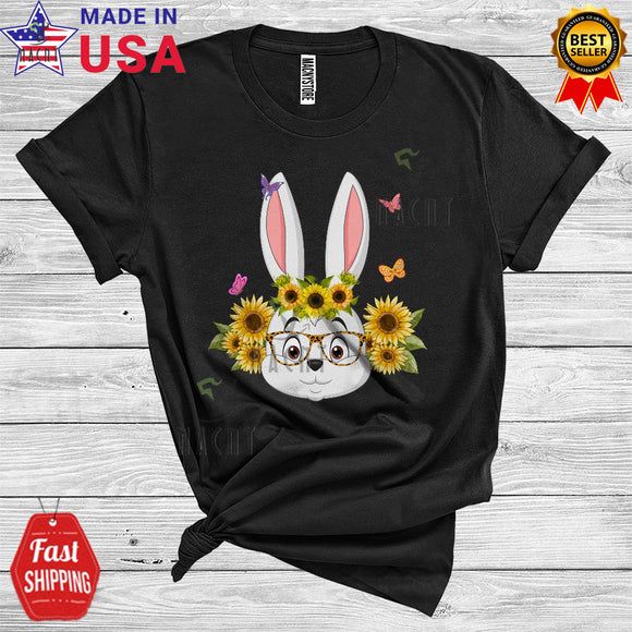 MacnyStore - Bunny Face Wearing Leopard Glasses Cute Cool Easter Day Sunflowers Bunny Face Lover Family Group T-Shirt