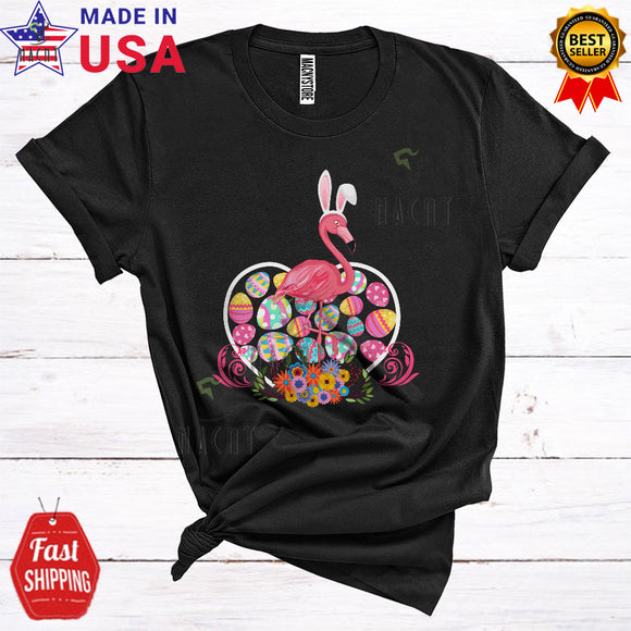 MacnyStore - Bunny Flamingo In Easter Egg Heart Shape Cute Cool Easter Day Animal Egg Hunt Family Group T-Shirt