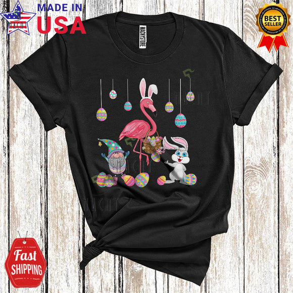 MacnyStore - Bunny Flamingo With Easter Egg Basket Cool Cute Easter Day Gnome Bunny Flamingo Egg Hunt T-Shirt