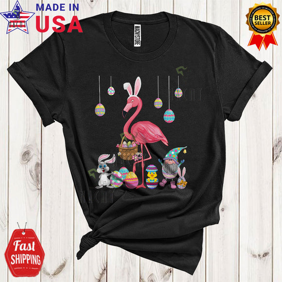MacnyStore - Bunny Flamingo With Easter Egg Basket Cute Funny Easter Day Gnomes Flamingo Animal Lover T-Shirt