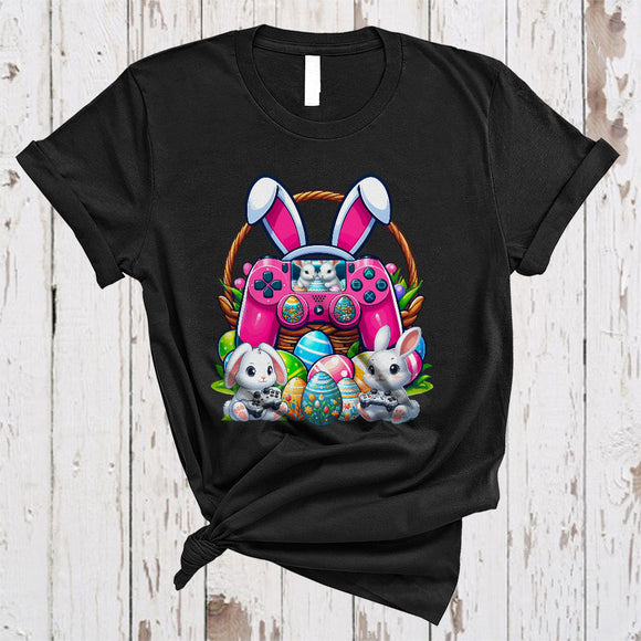 MacnyStore - Bunny Game Controller, Lovely Easter Day Bunny Gnome Hunting Colorful Eggs, Gamer Gaming T-Shirt