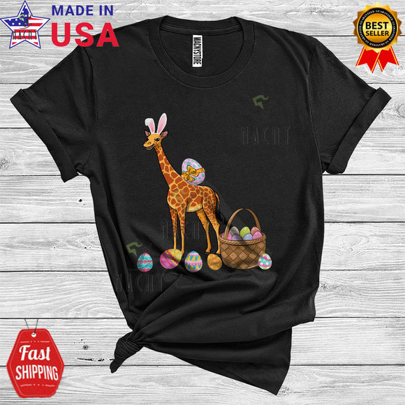 MacnyStore - Bunny Giraffe With Easter Egg Basket Funny Cool Easter Day Egg Hunt Group Animal Lover T-Shirt