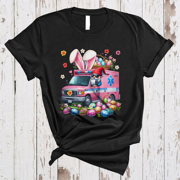 MacnyStore - Bunny Gnome Driving Ambulance, Wonderful Easter Flowers Gnomes Gnomies, Egg Hunting Group T-Shirt