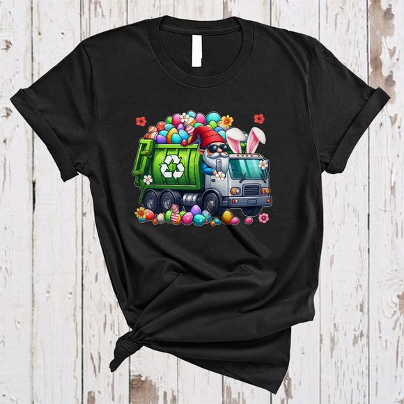MacnyStore - Bunny Gnome Driving Garbage Truck, Wonderful Easter Flowers Gnomes Gnomies, Egg Hunting Group T-Shirt