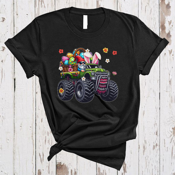 MacnyStore - Bunny Gnome Driving Monster Truck, Wonderful Easter Flowers Gnomes Gnomies, Egg Hunting Group T-Shirt