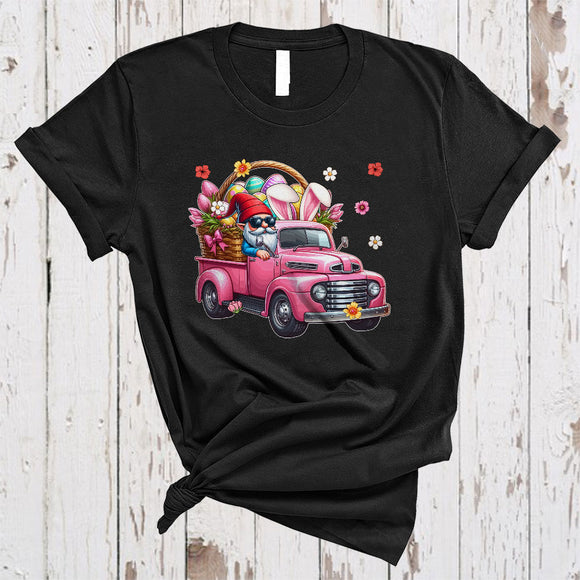 MacnyStore - Bunny Gnome Driving Pickup Truck, Wonderful Easter Flowers Gnomes Gnomies, Egg Hunting Group T-Shirt