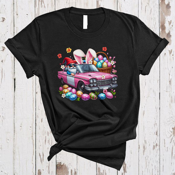 MacnyStore - Bunny Gnome Driving Police Car, Wonderful Easter Flowers Gnomes Gnomies, Egg Hunting Group T-Shirt