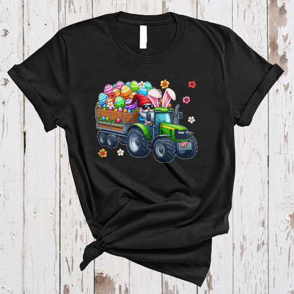 MacnyStore - Bunny Gnome Driving Tractor, Wonderful Easter Flowers Gnomes Gnomies, Egg Hunting Group T-Shirt