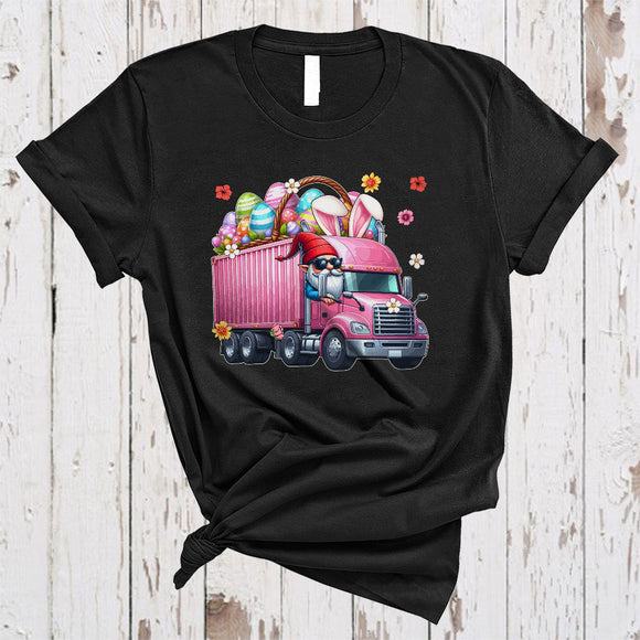 MacnyStore - Bunny Gnome Driving Truck, Wonderful Easter Flowers Gnomes Gnomies, Egg Hunting Group T-Shirt