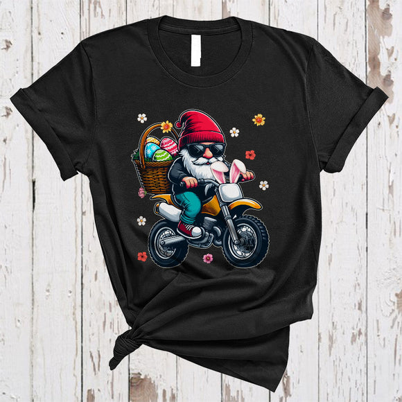 MacnyStore - Bunny Gnome Riding Dirt Bike, Wonderful Easter Flowers Gnomes Gnomies, Egg Hunting Group T-Shirt