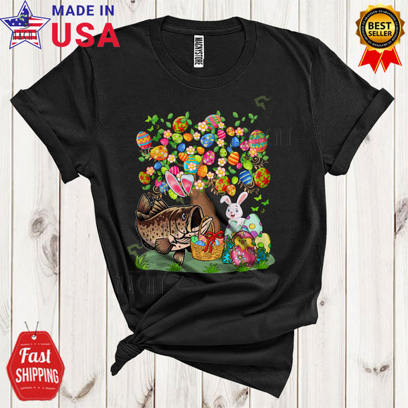 MacnyStore - Bunny Grouper Fish Egg Hunt With Easter Eggs Tree Funny Cool Easter Day Eggs Fish Sea Animal Lover T-Shirt