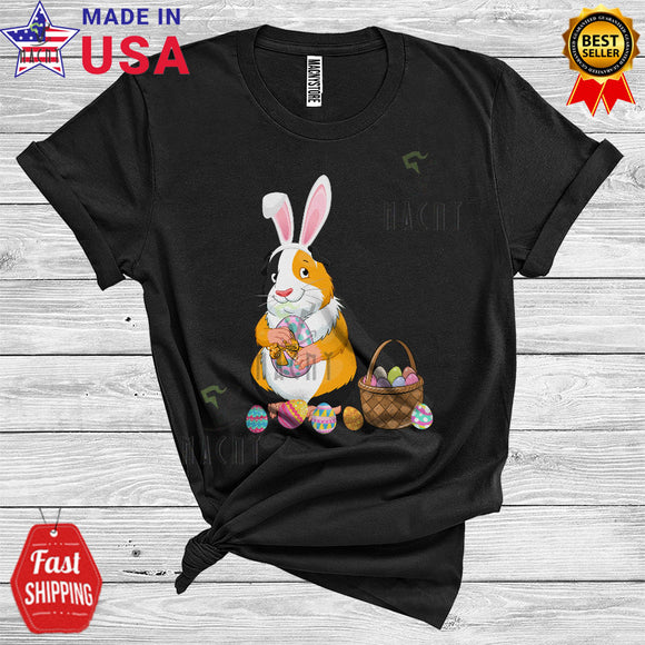 MacnyStore - Bunny Guinea Pig With Easter Egg Basket Funny Cool Easter Day Egg Hunt Group Animal Lover T-Shirt
