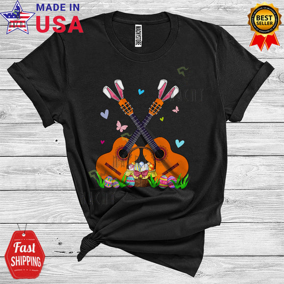 MacnyStore - Bunny Guitars Cute Cool Easter Day Egg Basket Bunny Guitar Player Guitarist Lover T-Shirt