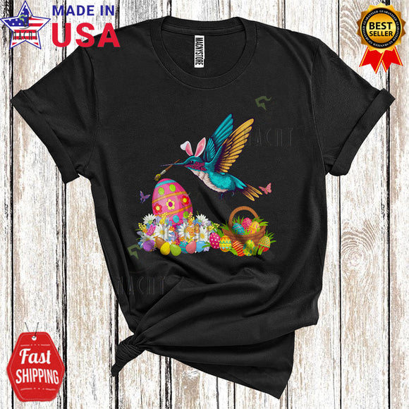 MacnyStore - Bunny Hummingbird Bird Painting Easter Egg Cute Funny Easter Day Egg Hunt Bunny Bird Lover T-Shirt