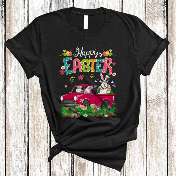 MacnyStore - Bunny Husky On Pickup Truck, Awesome Easter Day Flowers Egg Hunt, Easter Family Group T-Shirt