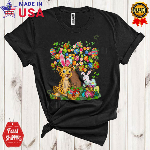 MacnyStore - Bunny Leopard Egg Hunt With Easter Eggs Tree Funny Cool Easter Day Eggs Zoo Wild Animal Lover T-Shirt
