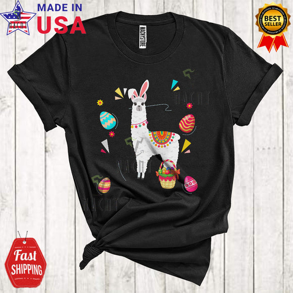 MacnyStore - Bunny Llama Cute Happy Easter Day Bunny Llama Hunting Easter Eggs Matching Family Group T-Shirt