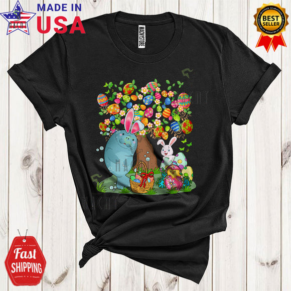 MacnyStore - Bunny Manatee Egg Hunt With Easter Eggs Tree Funny Cool Easter Day Eggs Fish Sea Animal Lover T-Shirt