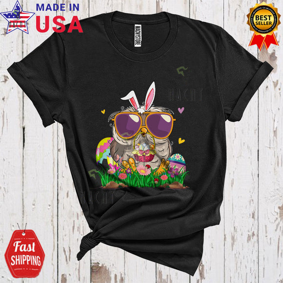 MacnyStore - Bunny Owl Bringing Easter Egg Basket Cute Cool Easter Day Egg Hunt Bird Animal Lover T-Shirt