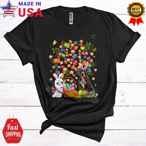 MacnyStore - Bunny Pit Bull With Easter Egg Tree Cool Cute Easter Day Bunny Egg Hunt Dog Lover T-Shirt