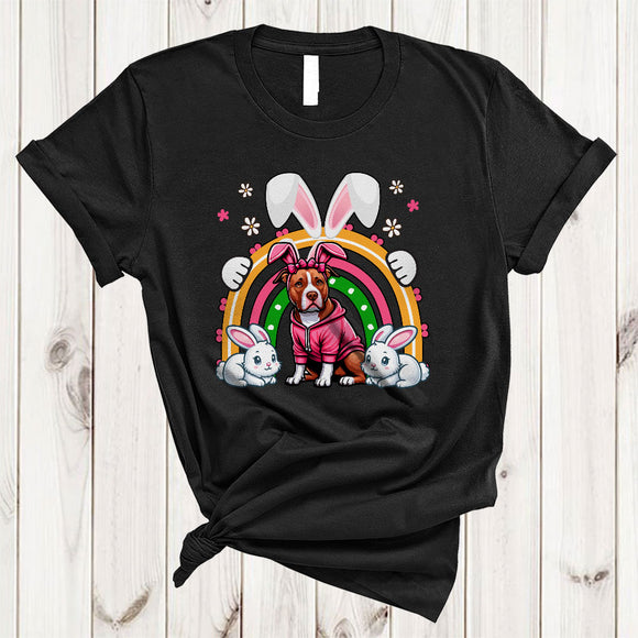 MacnyStore - Bunny Pit Bull With Rainbow, Adorable Easter Day Flowers Bunny, Egg Hunting Group T-Shirt