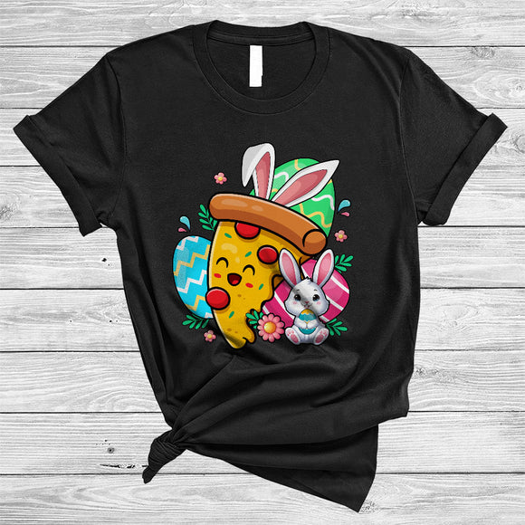 MacnyStore - Bunny Pizza With Easter Eggs, Adorable Easter Day Flowers Egg Hunting Group, Food Lover T-Shirt