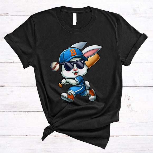 MacnyStore - Bunny Playing Baseball, Lovely Easter Day Sport Player Team, Matching Eggs Hunting Group T-Shirt