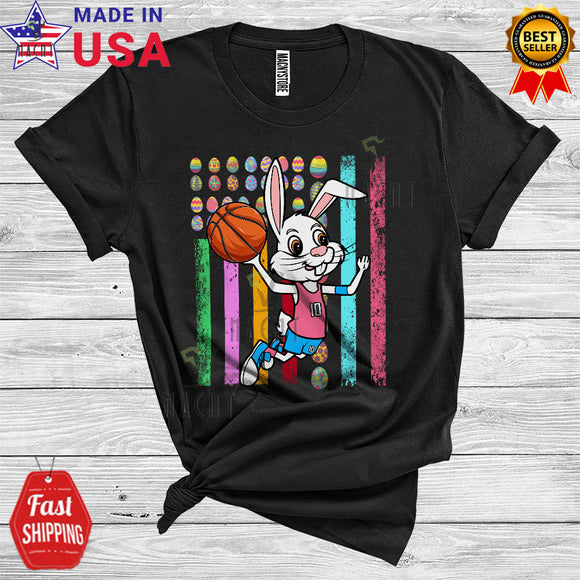 MacnyStore - Bunny Playing Basketball Cool Funny Easter Eggs American Flag Matching Sport Player Team T-Shirt